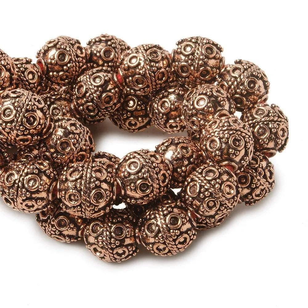 10mm Copper Bead Bead Roval Circle and Miligrain Triangle 8 inch 18 pcs