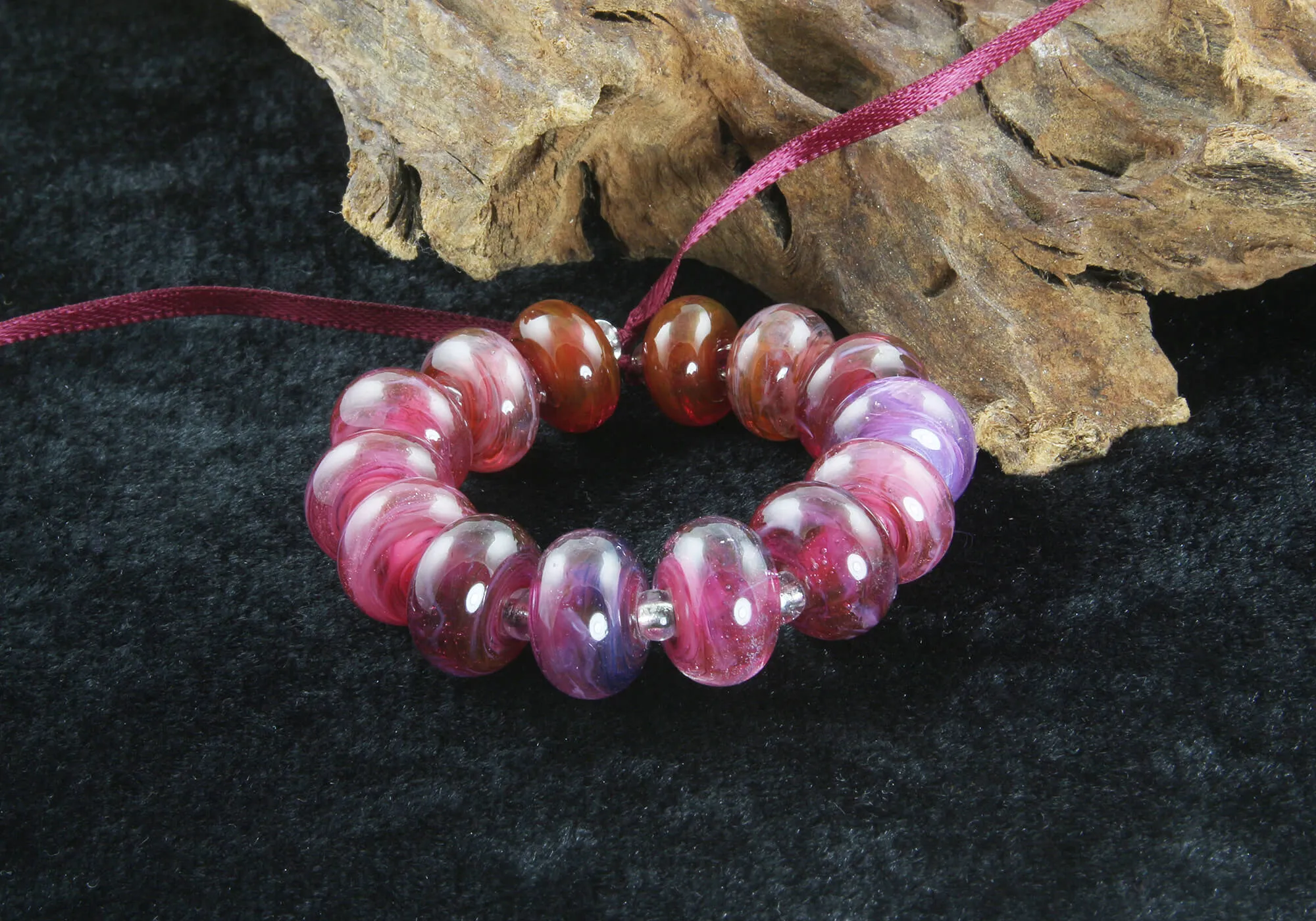 14 Handmade Pink Swirl Beads Set SRA