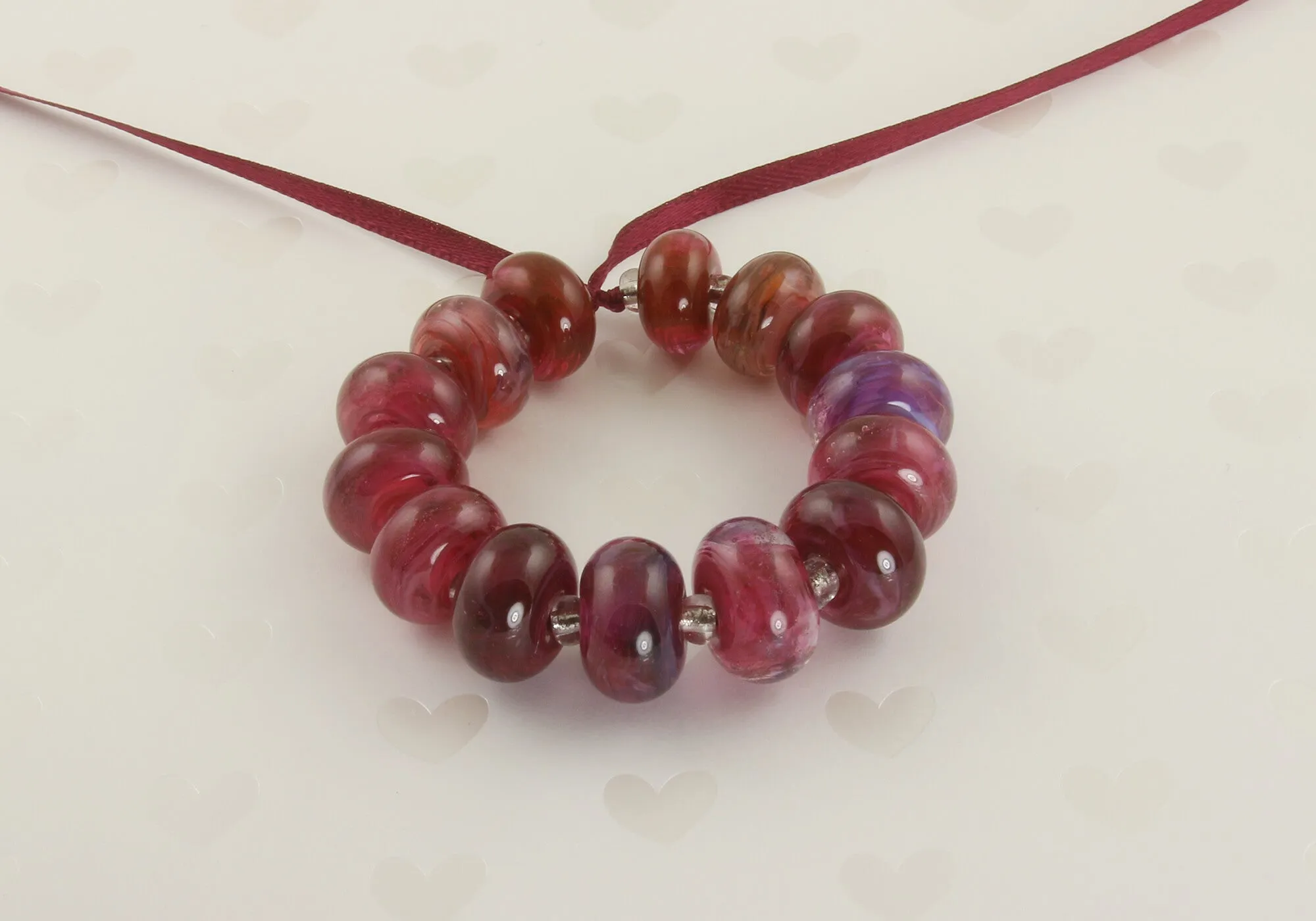 14 Handmade Pink Swirl Beads Set SRA