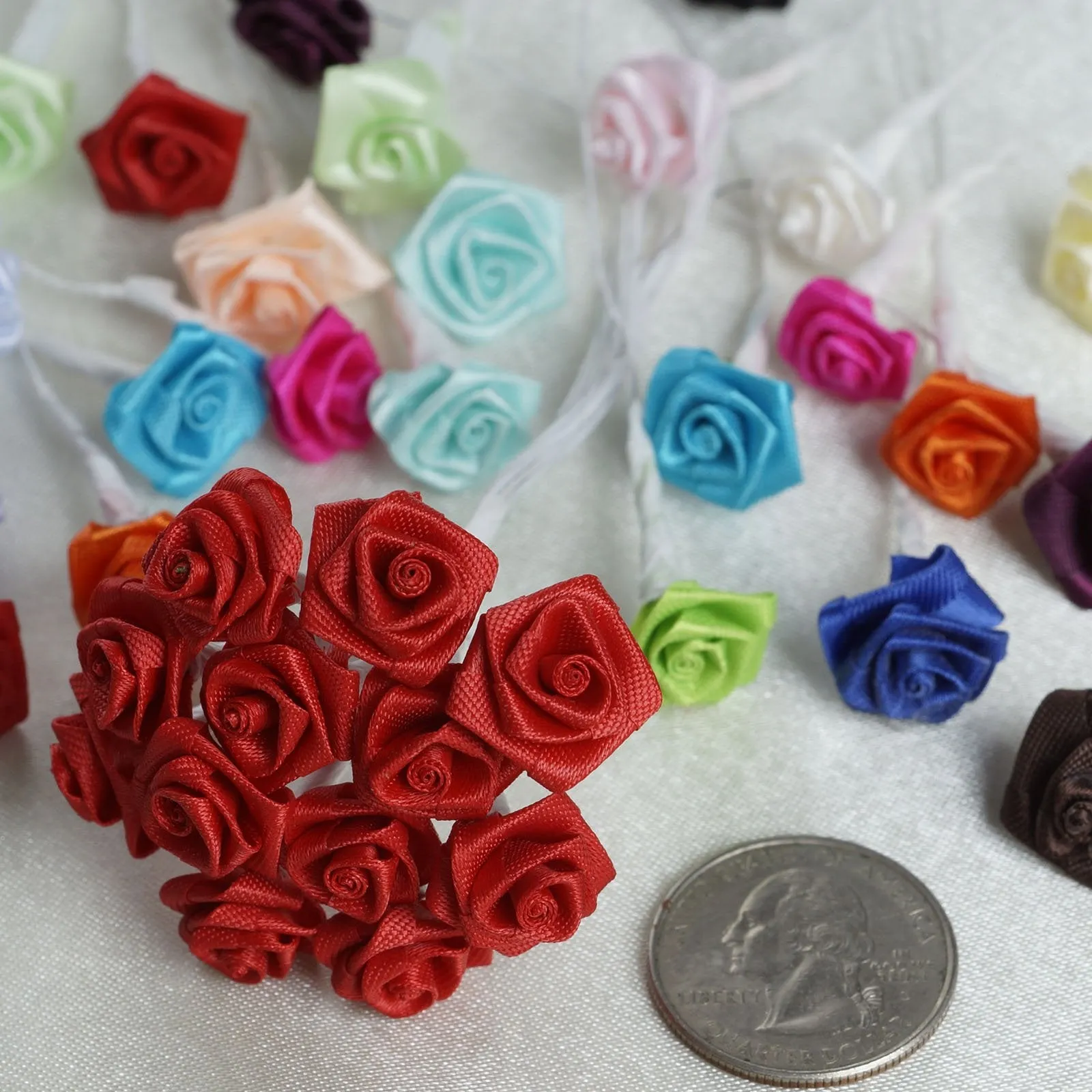 144 Artificial Orange Satin Rose Bud DIY Craft Flower Applique Brooch