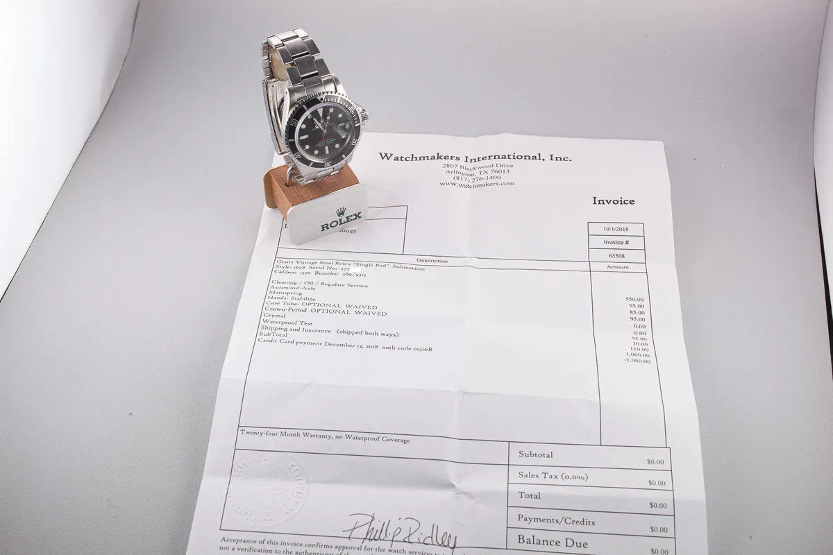 1970 Rolex Red Submariner 1680 MK IV Dial with Service Papers