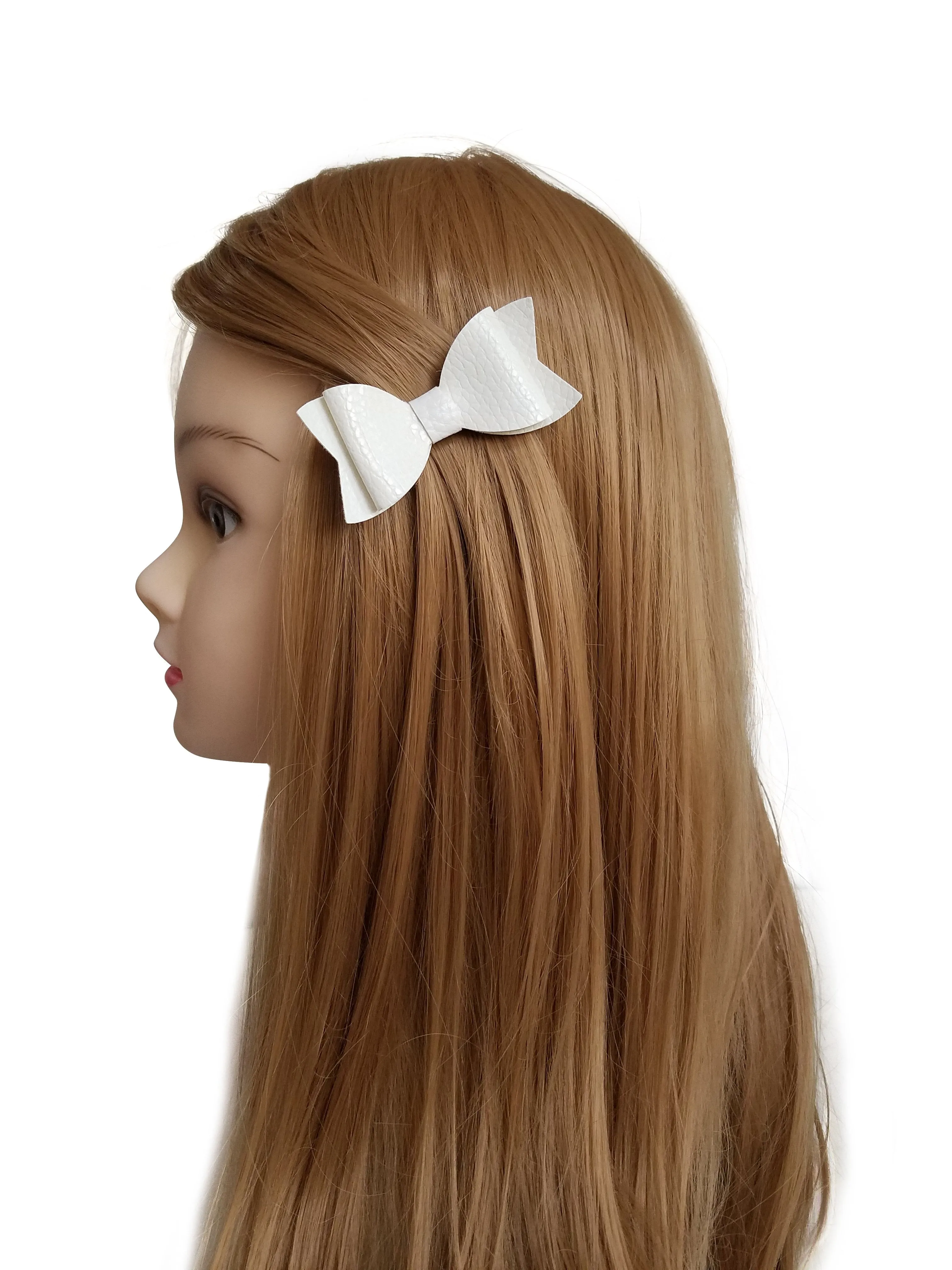 3" Texture Leather Hair Bow Clips