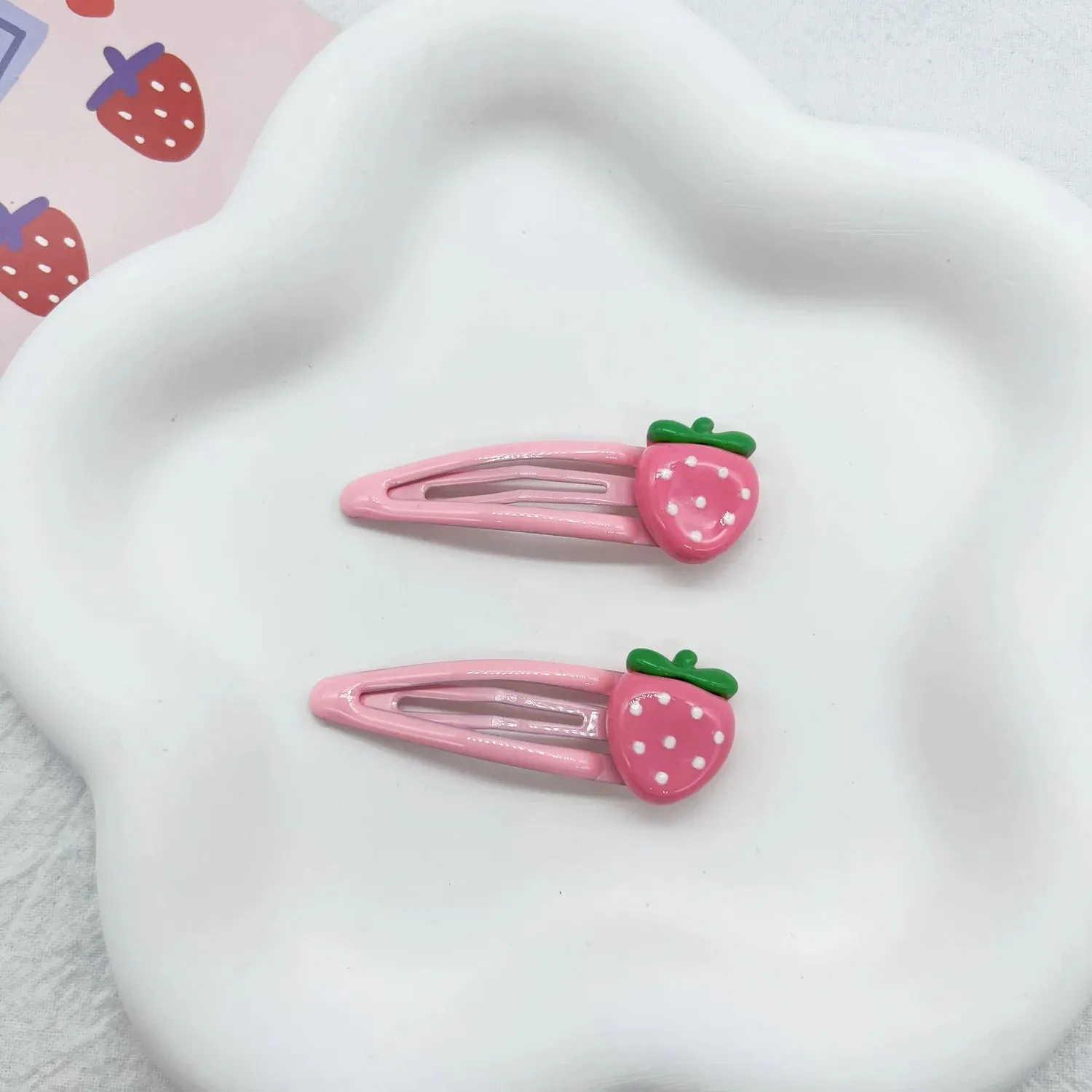 4Pcs Cute Pink Strawberry BB Hair Clips