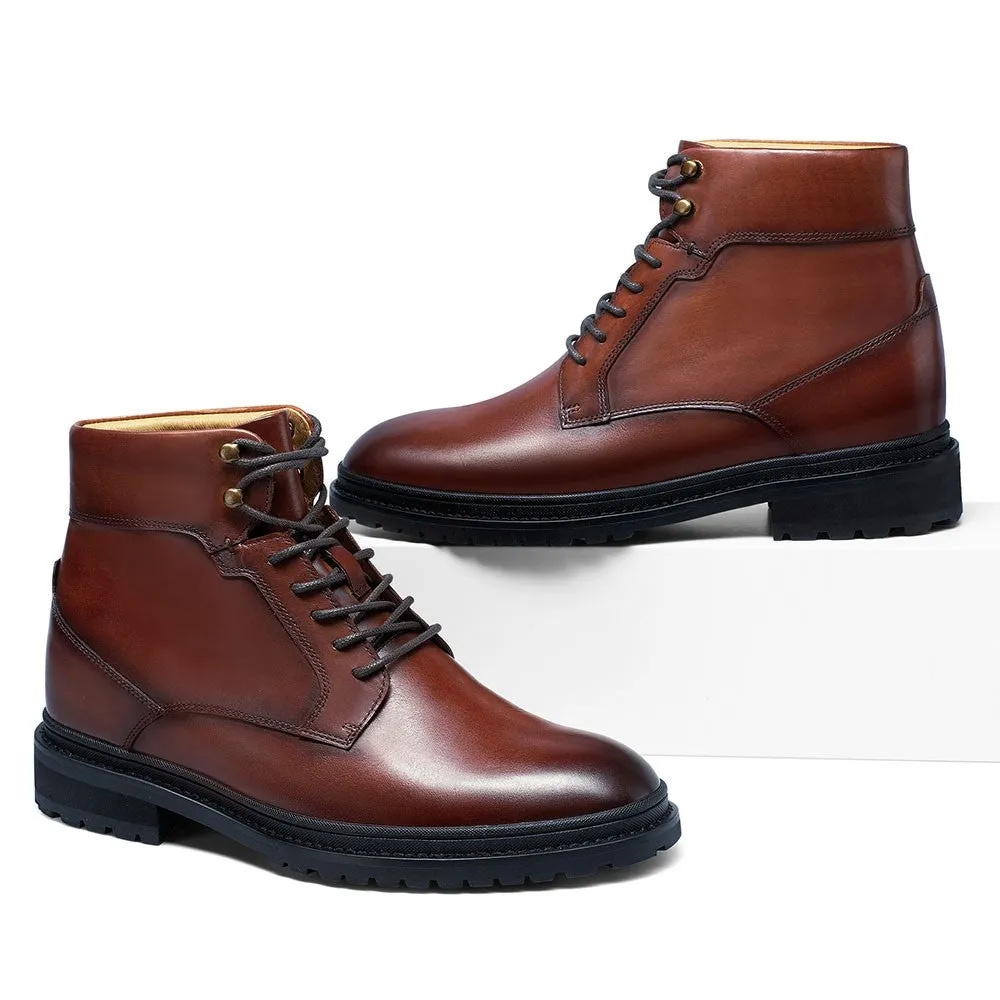 8 CM/3.15 Inches CMR CHAMARIPA Brown Leather Casual Men's Height Increasing Boots