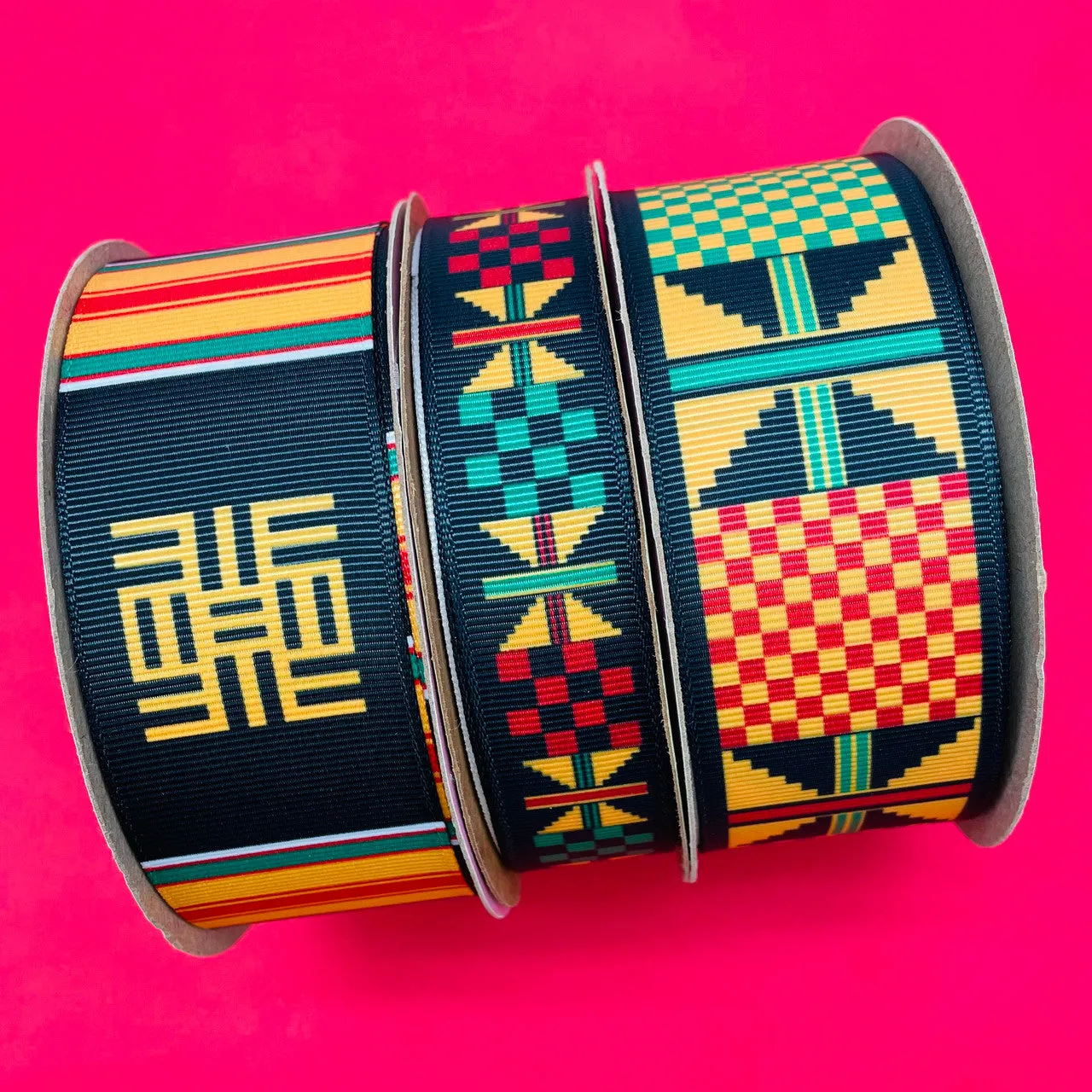 African Tribal ribbon Kente design with education stole i printed on 1.5" white grosgrain