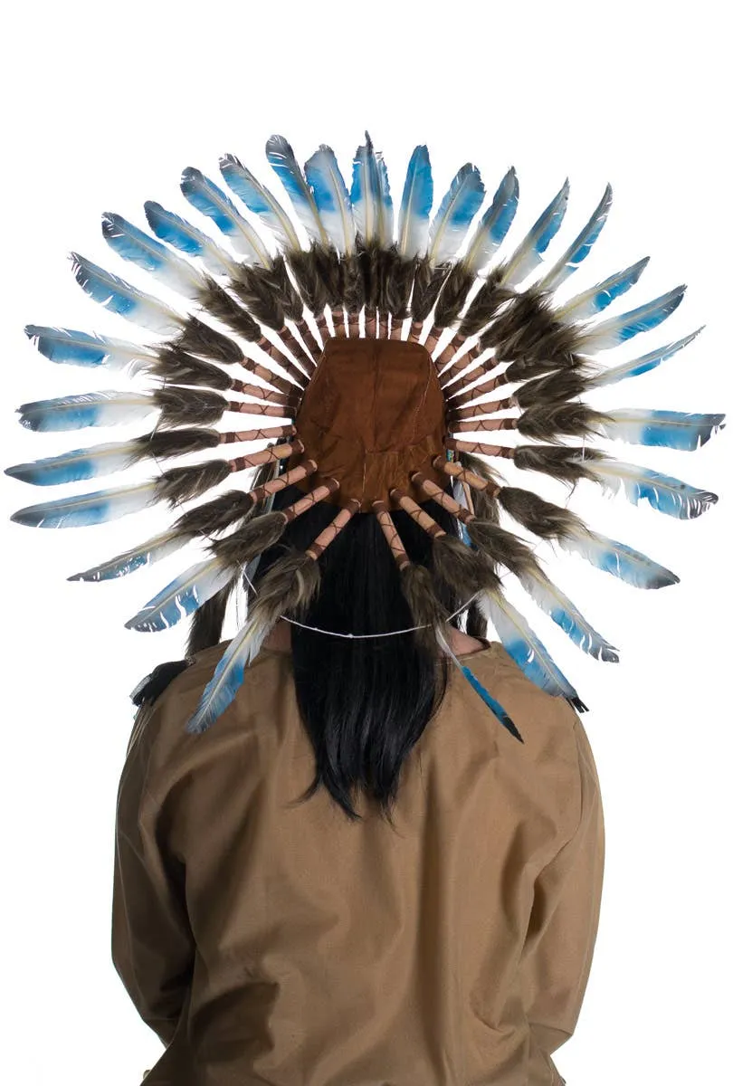 American Indian Authentic Blue and White Feather Headdress