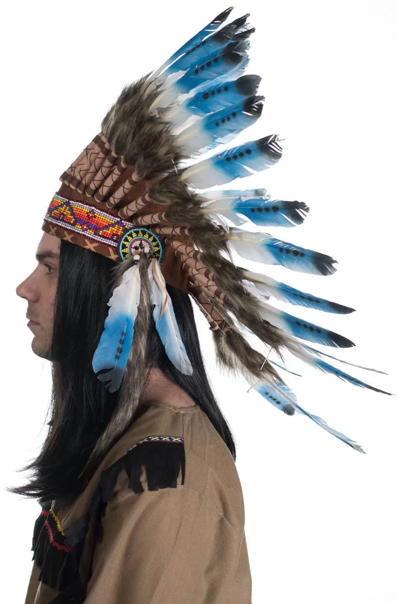 American Indian Authentic Blue and White Feather Headdress