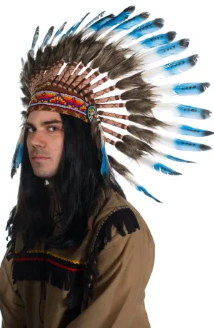 American Indian Authentic Blue and White Feather Headdress