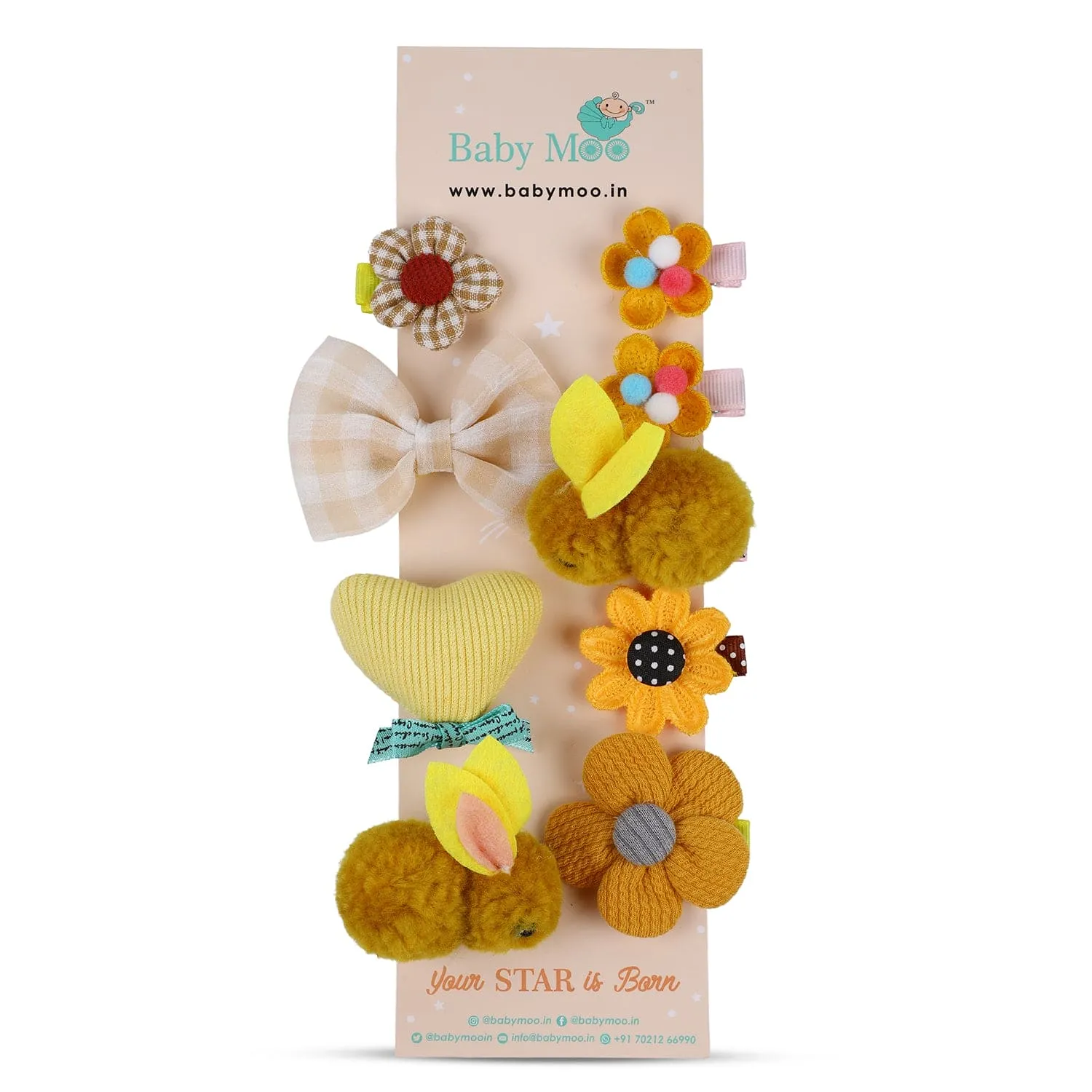 Artemis Floral Hair Clips Set 9 Pcs - Yellow