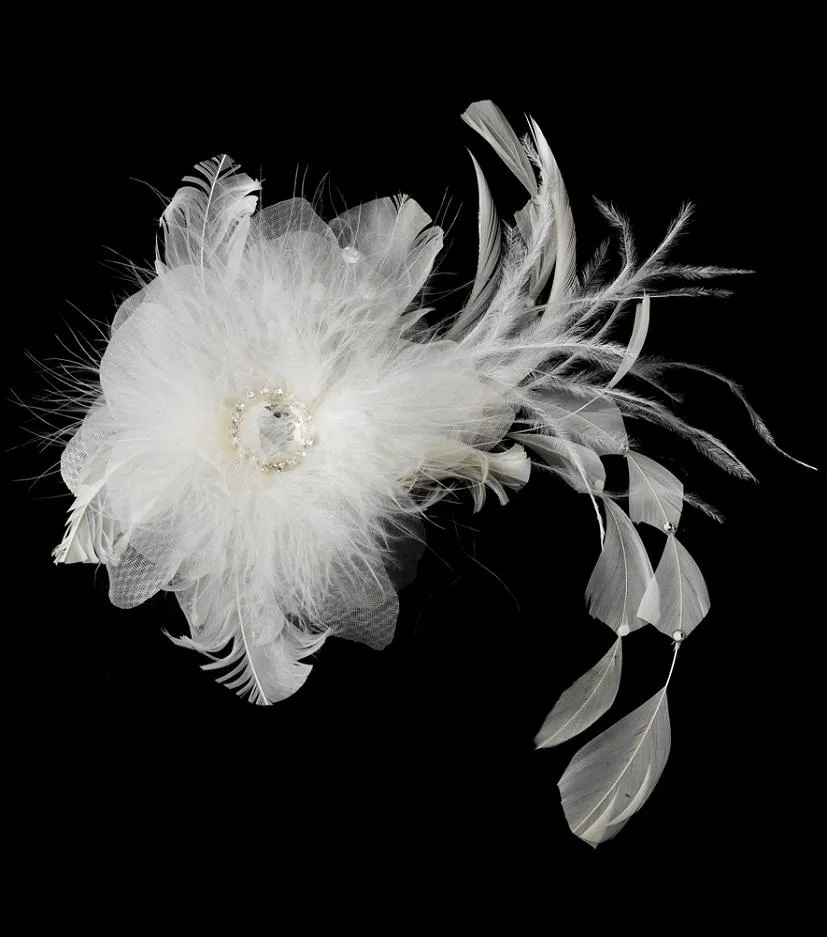 Beautiful Feather Crystal Bridal Flower Clip