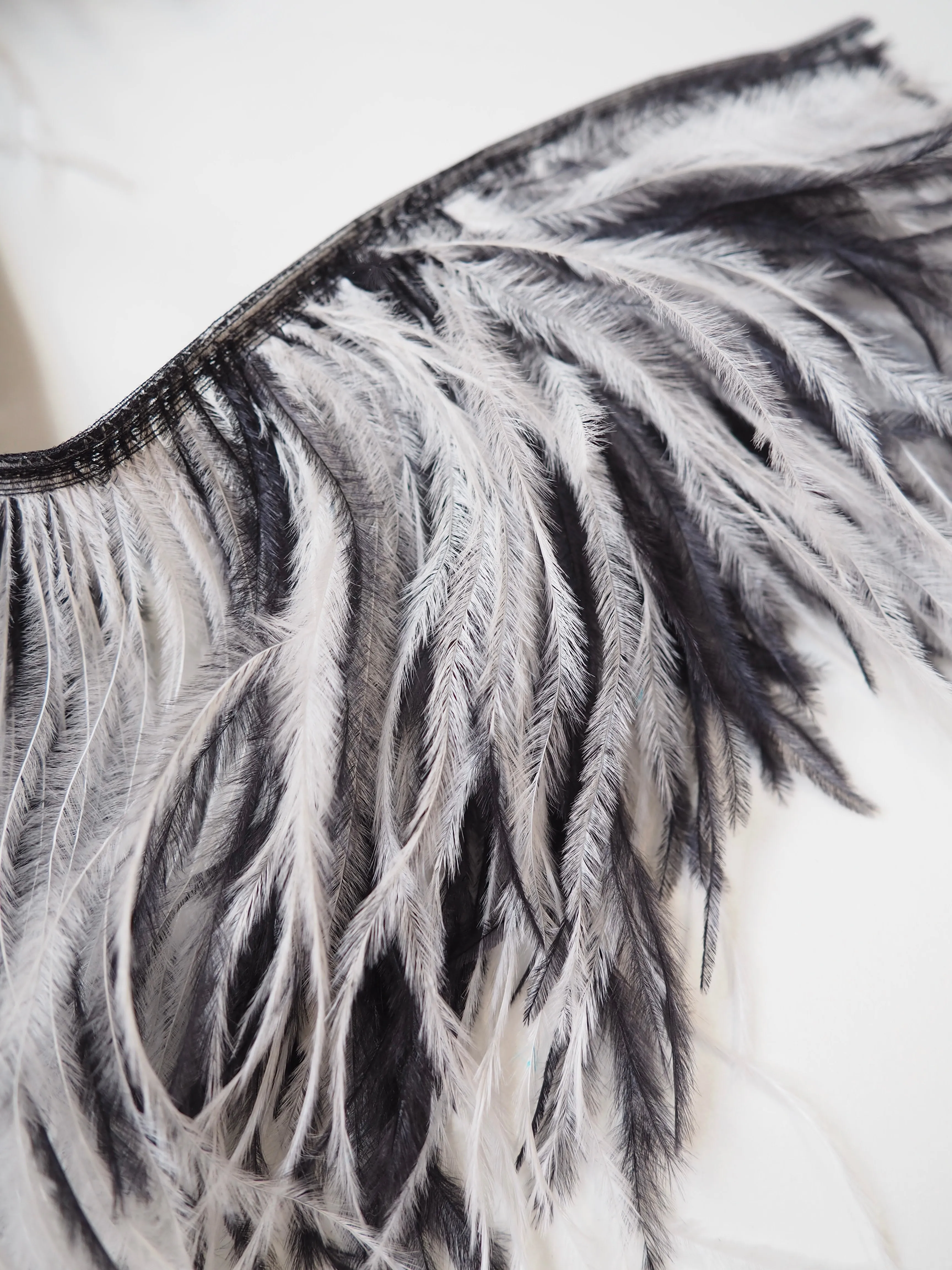 Black   White Ostrich Feather Fringing