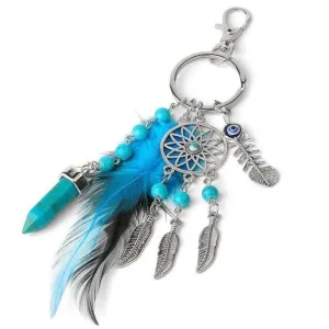 Blue Feather Tassel Charm Keychain Spiritual Symbol Accessory