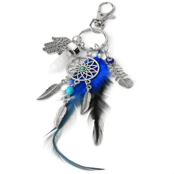 Blue Feather Tassel Charm Keychain Spiritual Symbol Accessory