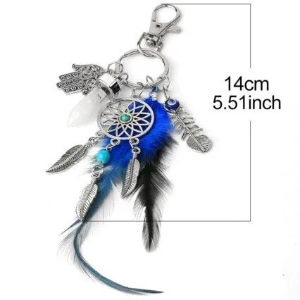 Blue Feather Tassel Charm Keychain Spiritual Symbol Accessory