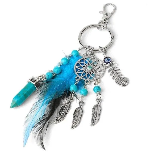 Blue Feather Tassel Charm Keychain Spiritual Symbol Accessory