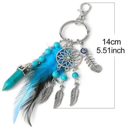 Blue Feather Tassel Charm Keychain Spiritual Symbol Accessory