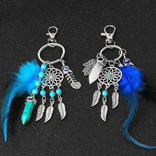 Blue Feather Tassel Charm Keychain Spiritual Symbol Accessory