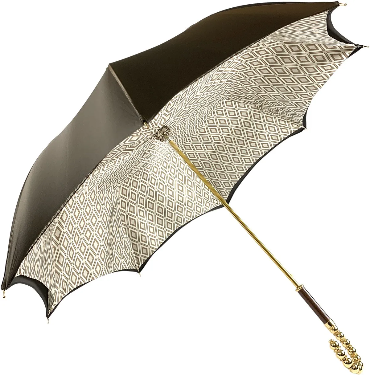 Brown Umbrella With Rhombus Pattern Inside