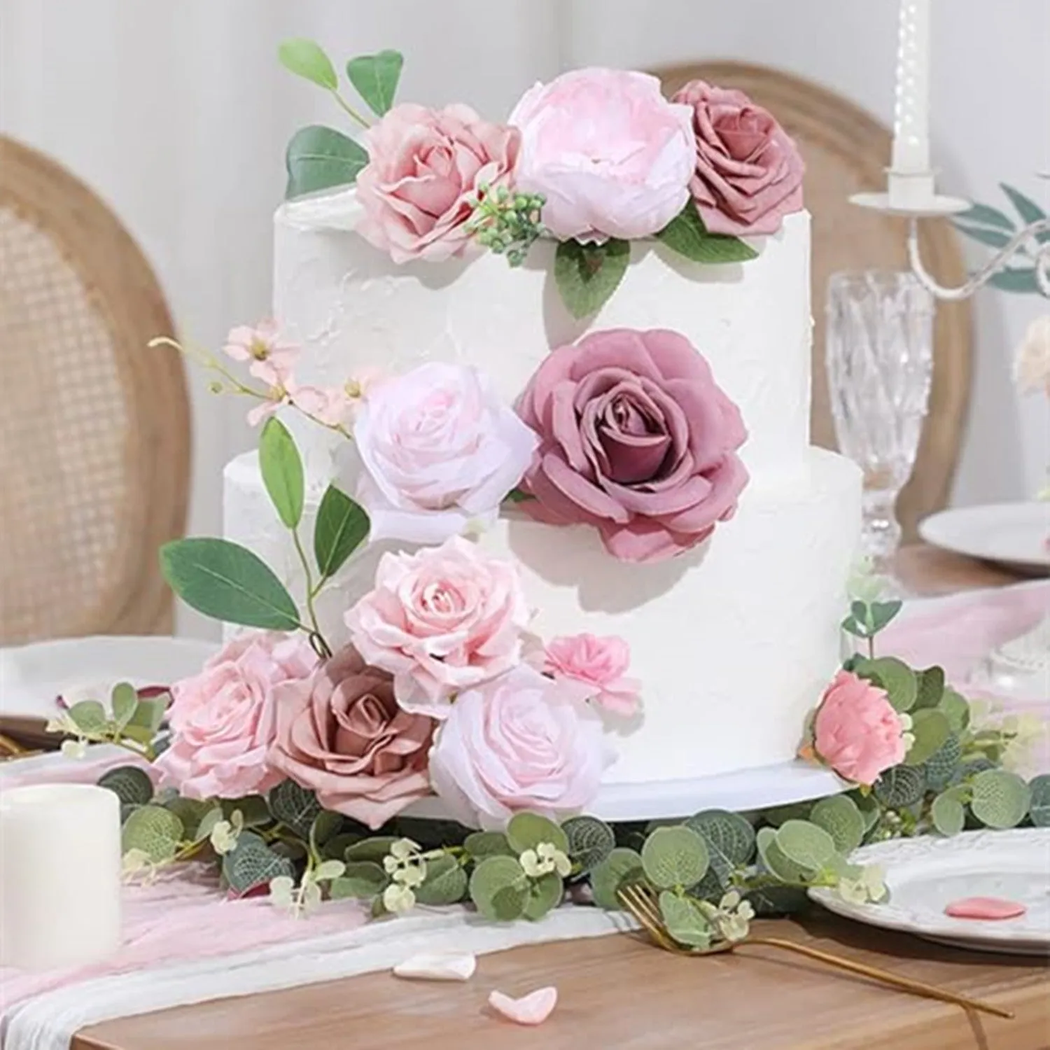 Bulk Artificial Flowers Combo Box Set Fake Flowers Faux Cake Flowers with Stems for DIY Wedding Bouquets Centerpieces Baby Shower Party Wholesale