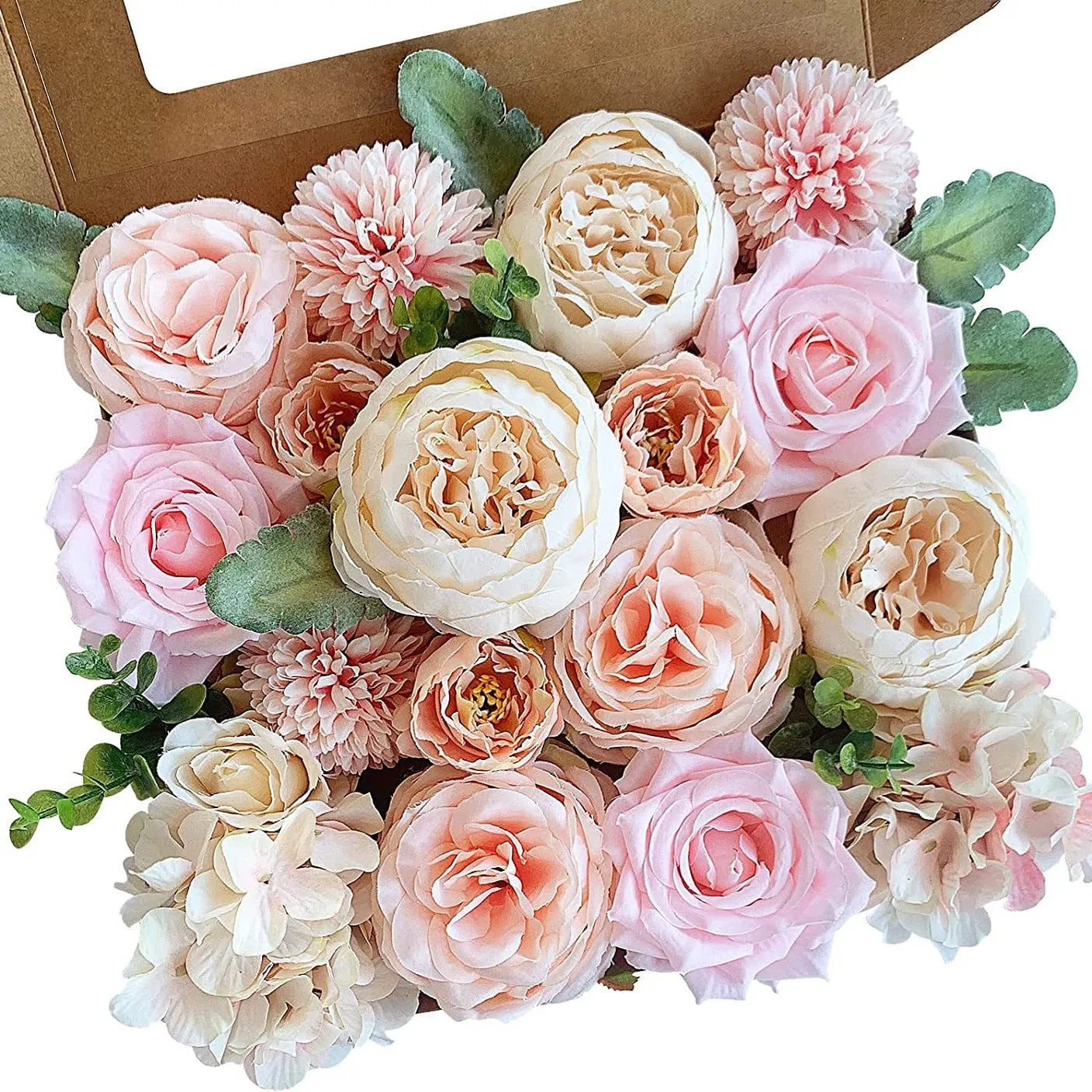 Bulk Artificial Flowers Combo Box Set Fake Flowers Faux Cake Flowers with Stems for DIY Wedding Bouquets Centerpieces Baby Shower Party Wholesale