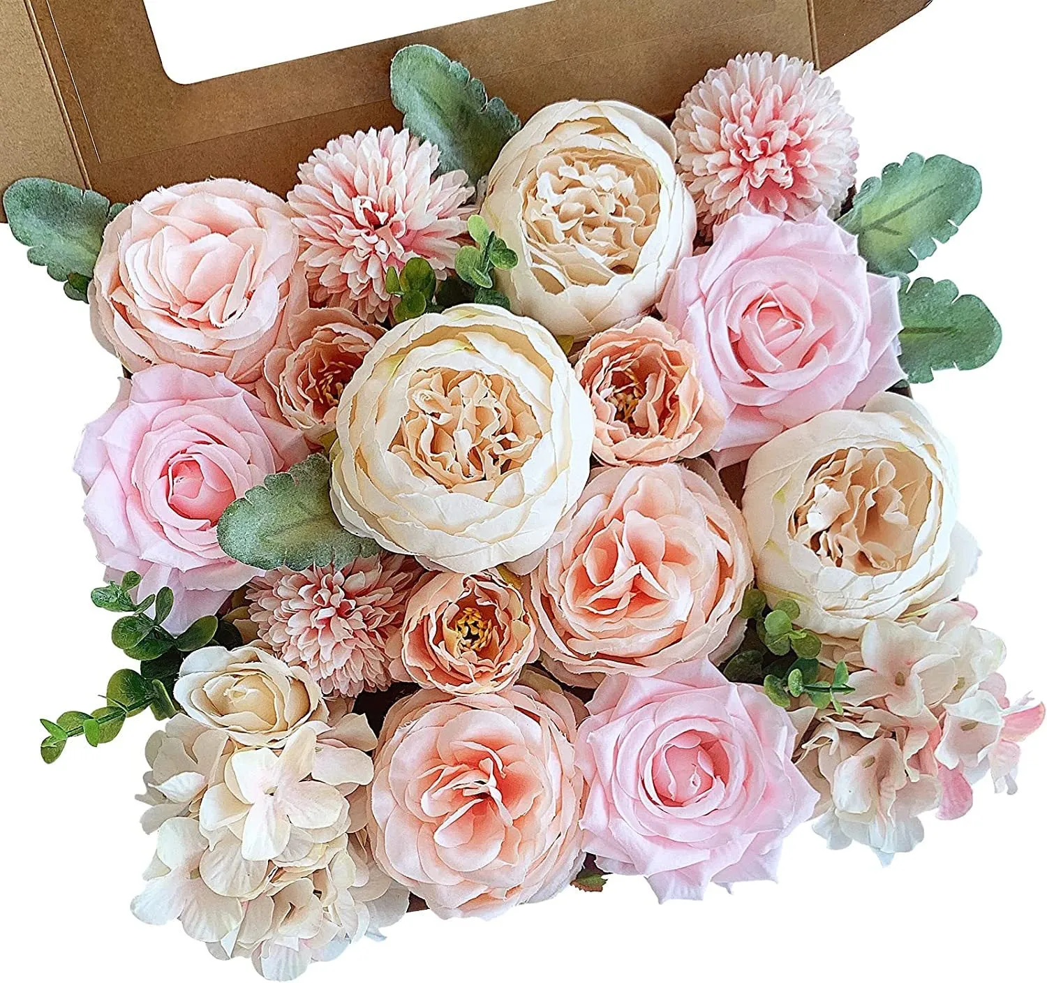 Bulk Artificial Flowers Combo Box Set Fake Flowers Faux Cake Flowers with Stems for DIY Wedding Bouquets Centerpieces Baby Shower Party Wholesale