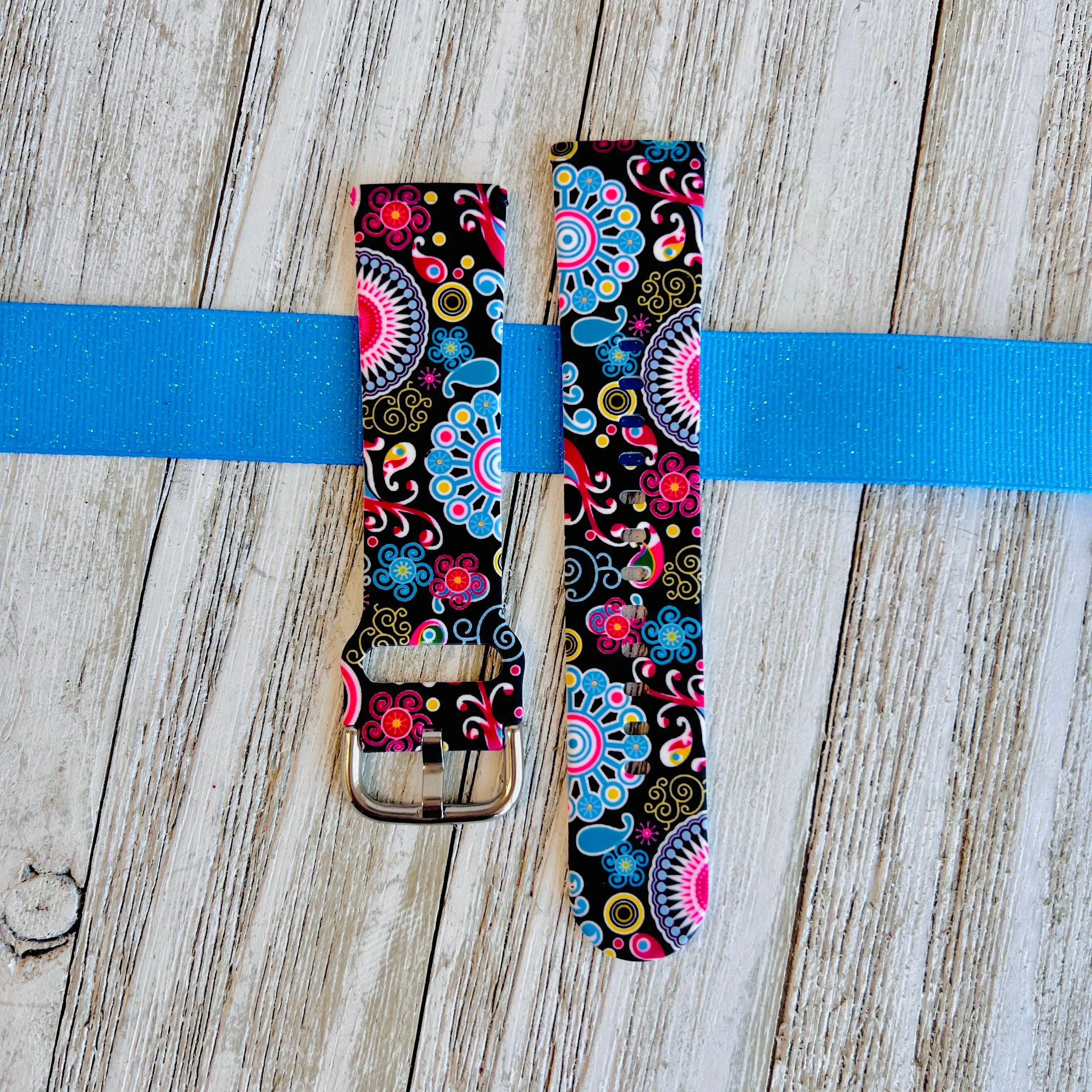Colorful Paisley Black Print Silicone Band For Fitbit Versa 3/4/Sense