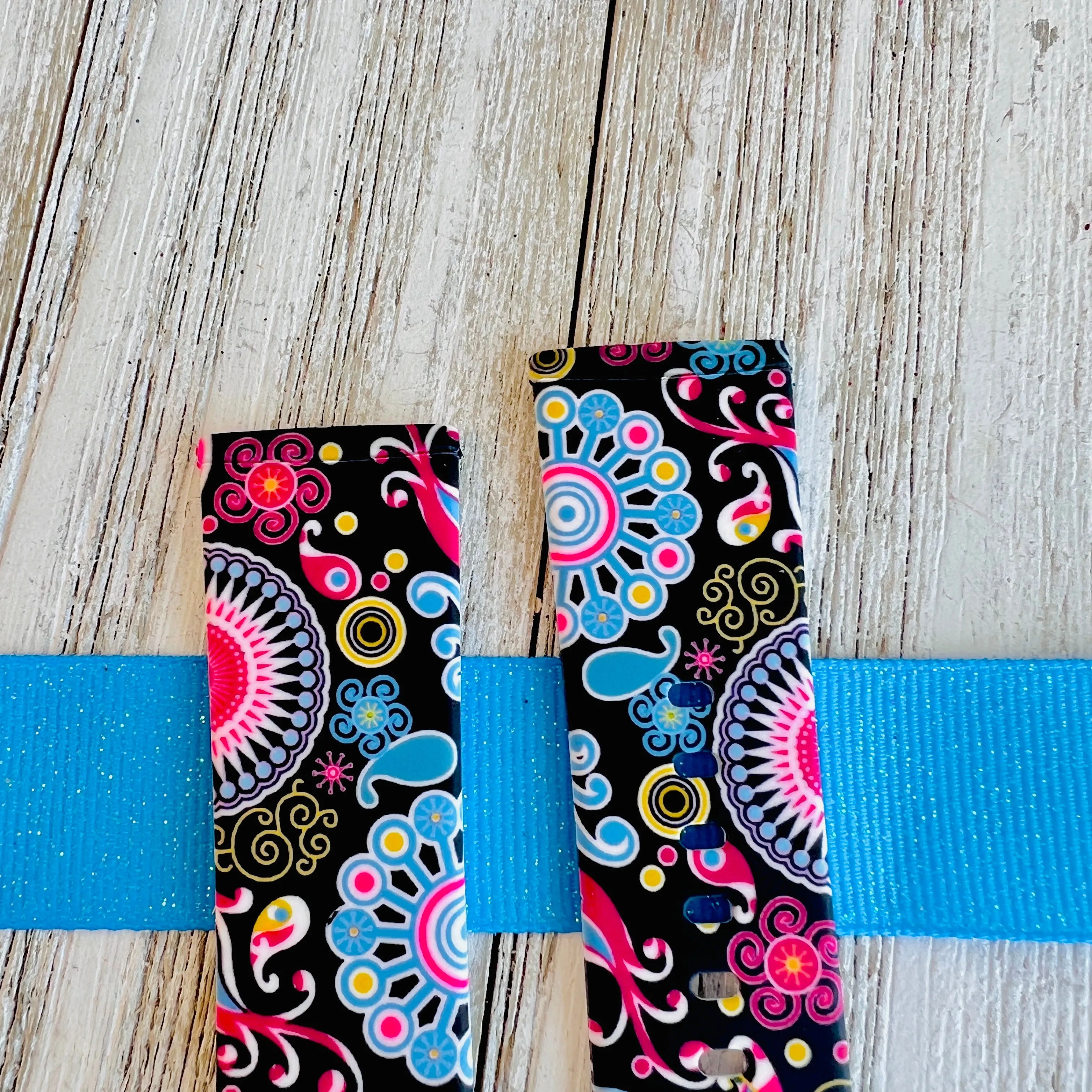 Colorful Paisley Black Print Silicone Band For Fitbit Versa 3/4/Sense