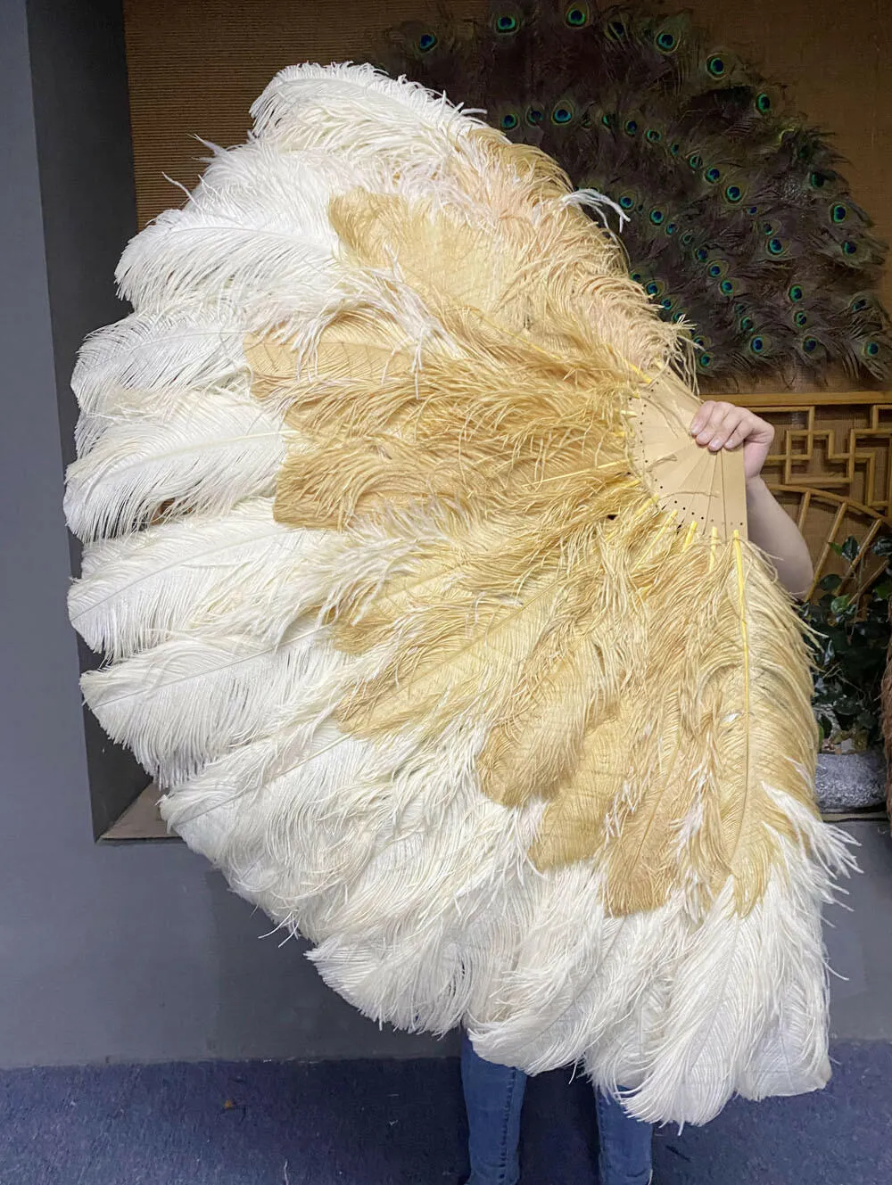 Custom U/D mix color Triple layers Ostrich Feather Fan 35"x 63"