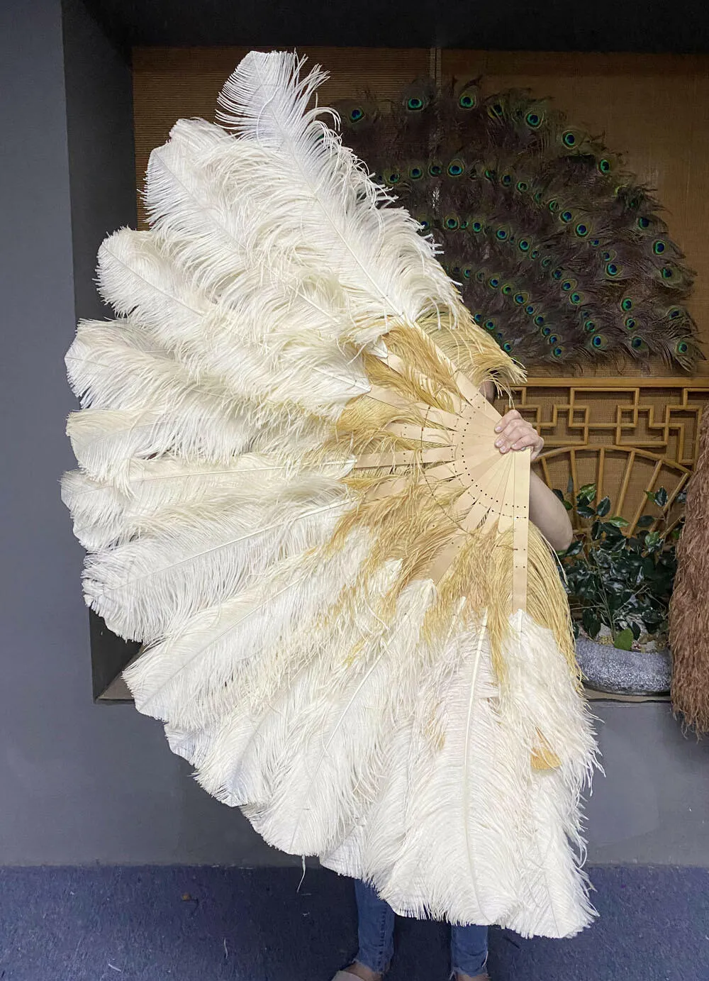 Custom U/D mix color Triple layers Ostrich Feather Fan 35"x 63"