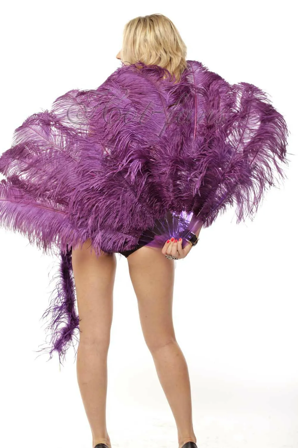 Dark purple 2 layers Ostrich Feather Fan 30"x 54"