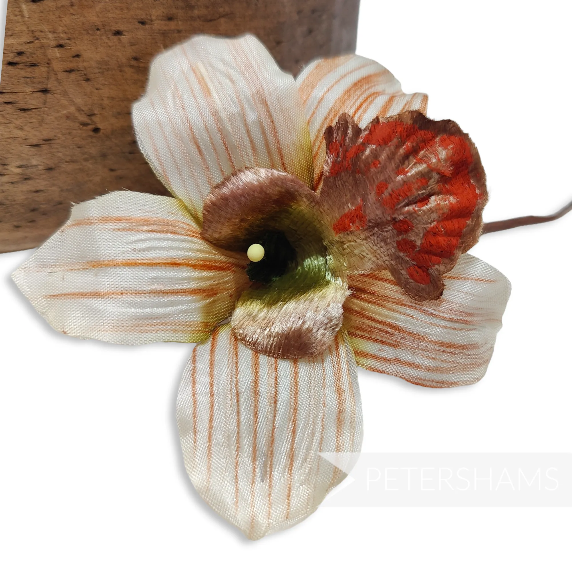 'Della' 8cm Vintage 1990s Silk and Velvet Orchid Wired Flower