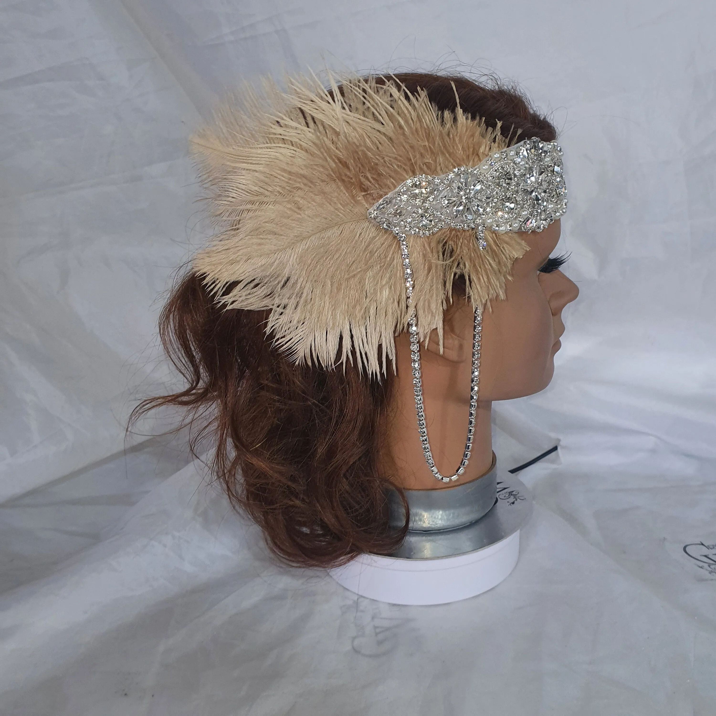 Feather hairpiece,The Great Gatsby 1920's feather rhinestone brooch.