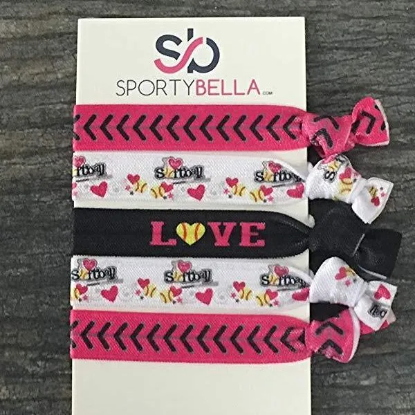 Girls Softball Love Hair Ties