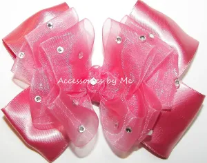 Glitzy Pink Coral Organza Satin Hair Bow