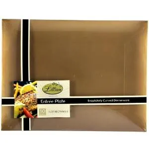 Gold 11.75" Rectangular Plastic Entree Plates (Case Qty: 120)