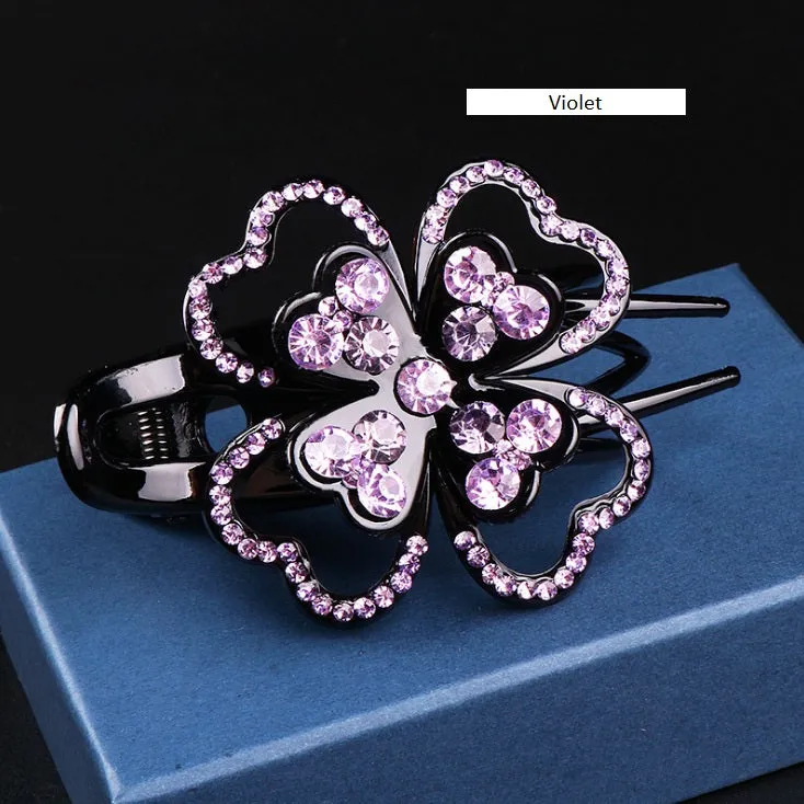 Hair Clip Rhinestone Four Leaves