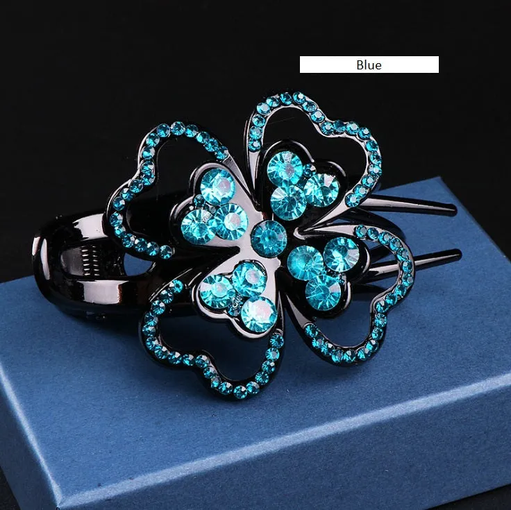 Hair Clip Rhinestone Four Leaves