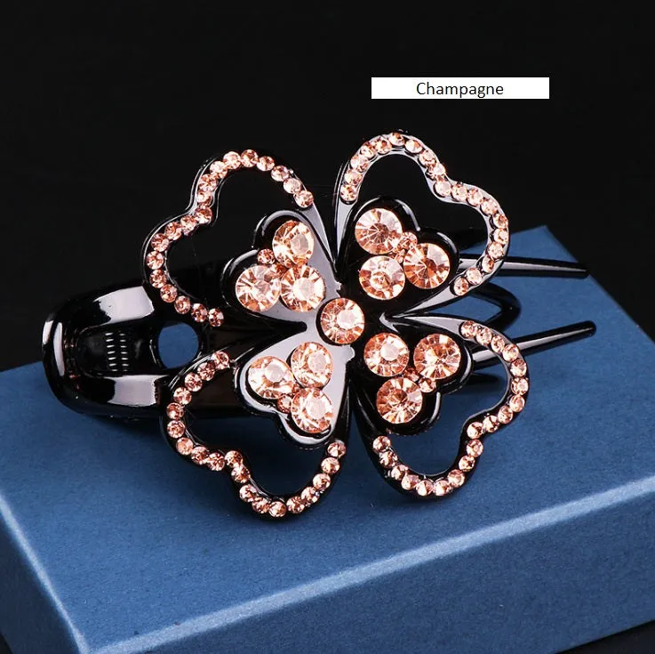 Hair Clip Rhinestone Four Leaves