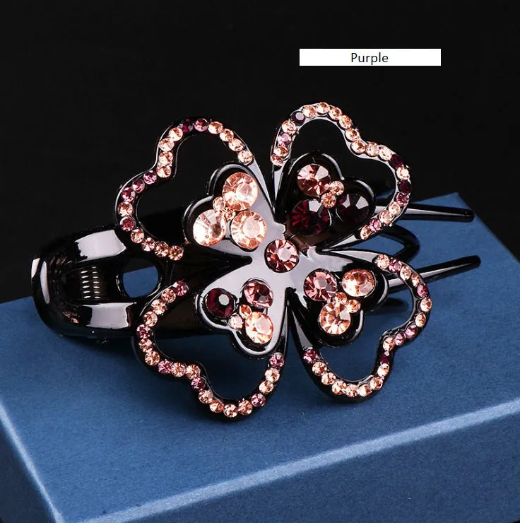 Hair Clip Rhinestone Four Leaves