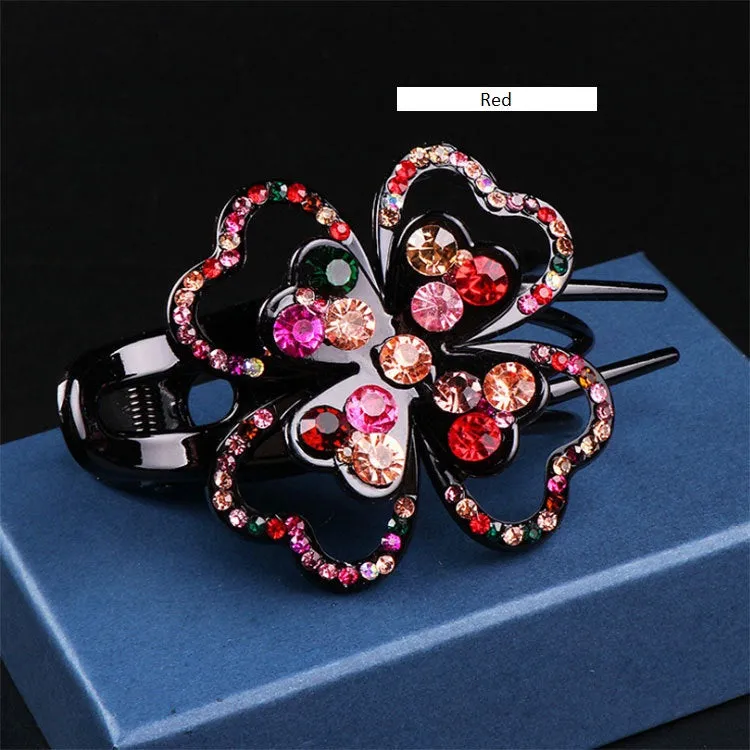Hair Clip Rhinestone Four Leaves