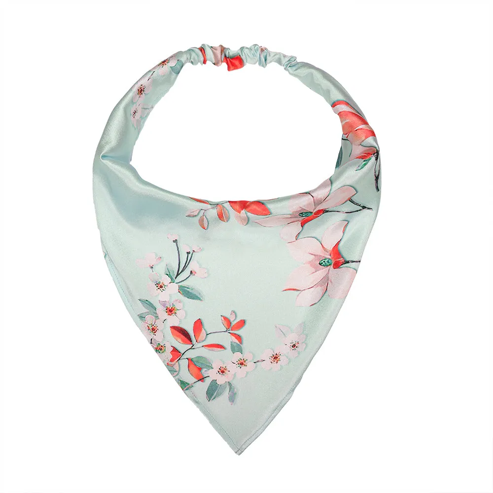 Hair Drama Co Blue Floral Satin Headscarf Headband with Elastic