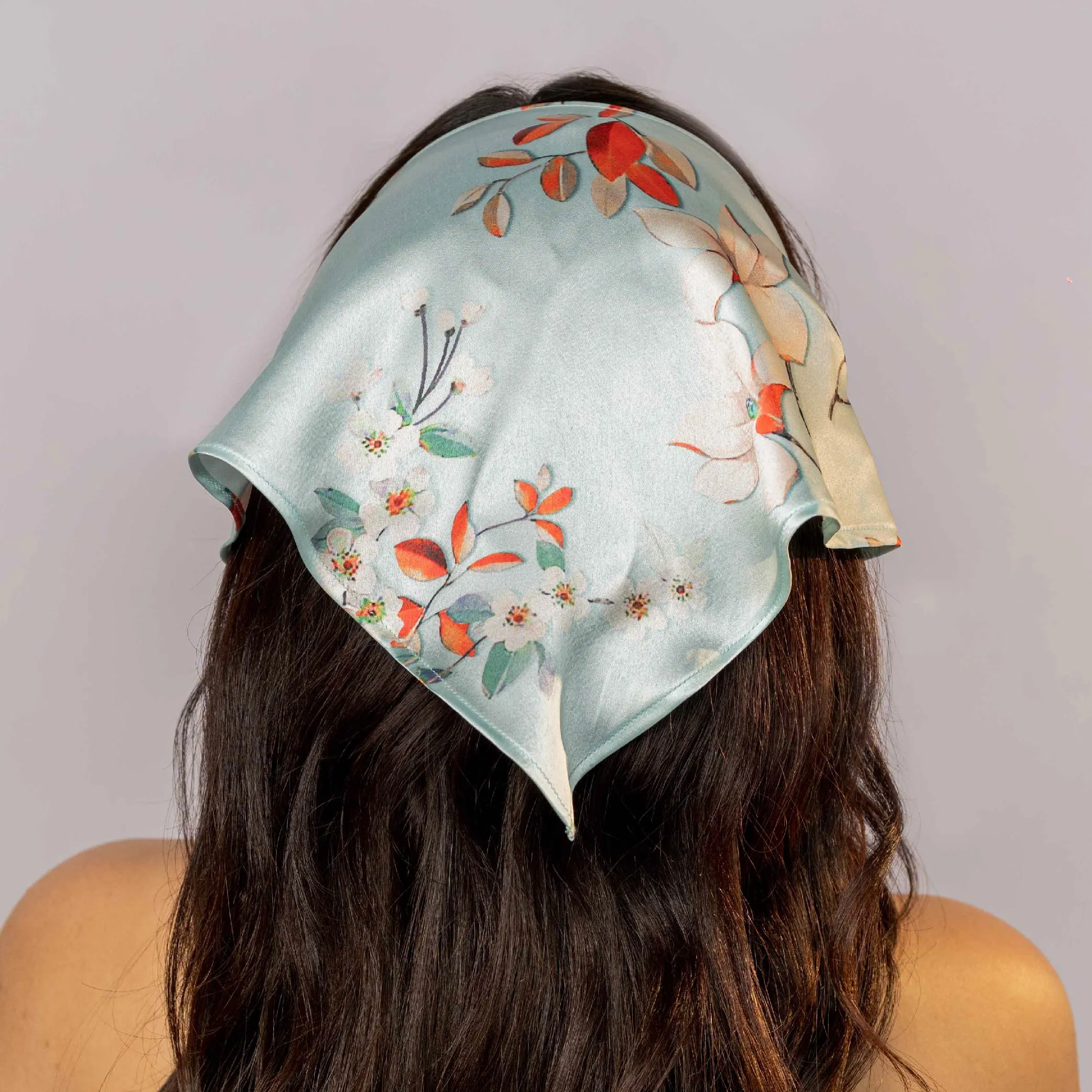 Hair Drama Co Blue Floral Satin Headscarf Headband with Elastic