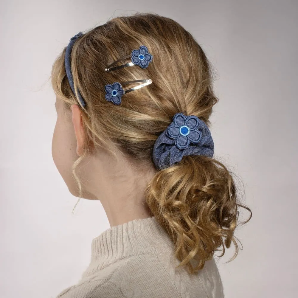 Handmade Children's Denim Flower Snap Clip Set