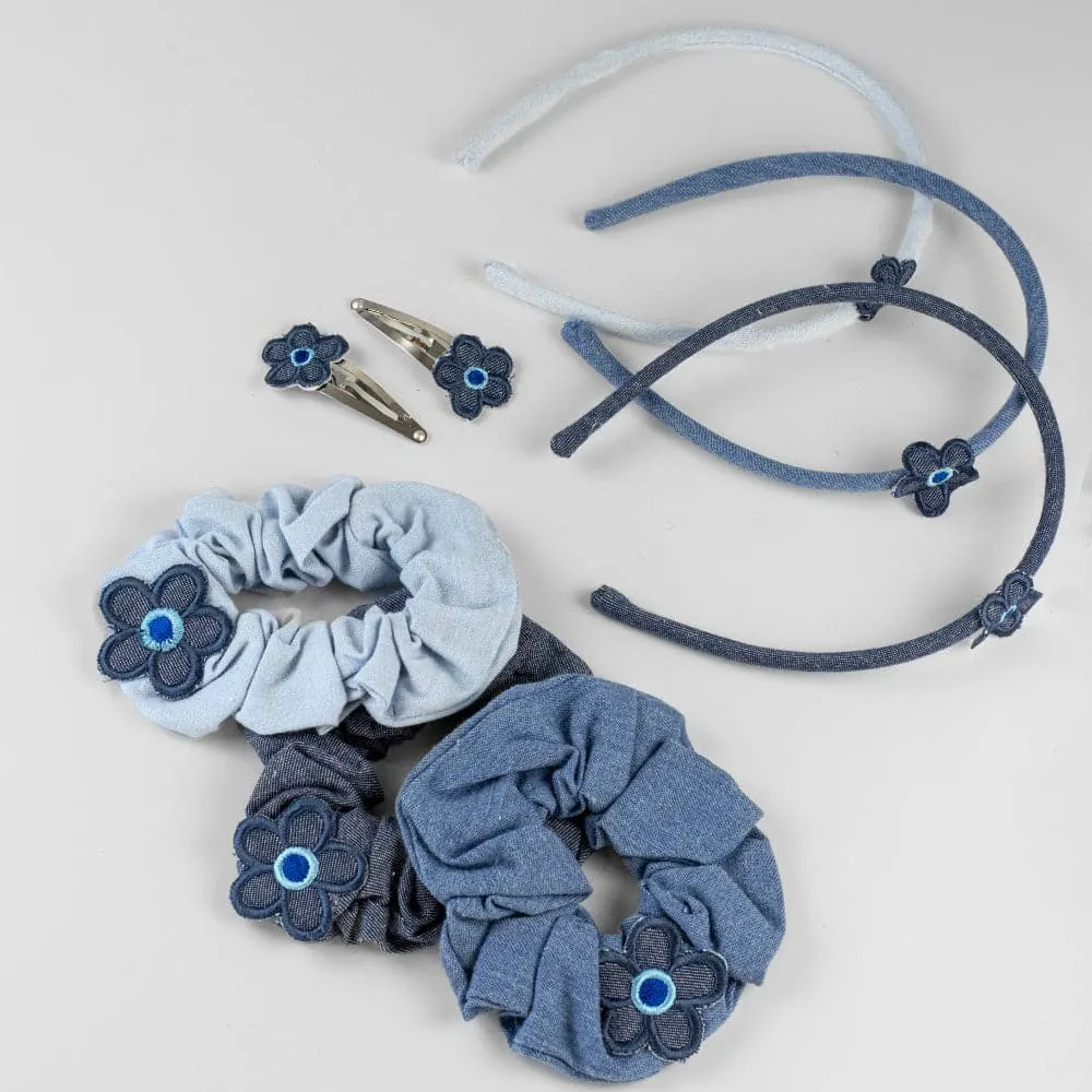 Handmade Children's Denim Flower Snap Clip Set
