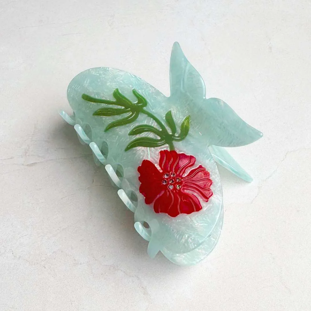 Iridescent Light Blue Flower Hair Claw