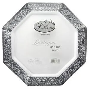 Lacetagon - 11" Pearl Plate - Silver Rim - 10 Count (Case Qty: 120)