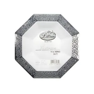 Lacetagon - 14 oz. Pearl Bowl - Silver Rim - 10 Count (Case Qty: 120)