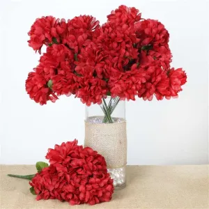 Large Chrysanthemum Bush Artificial Silk Flowers - Red