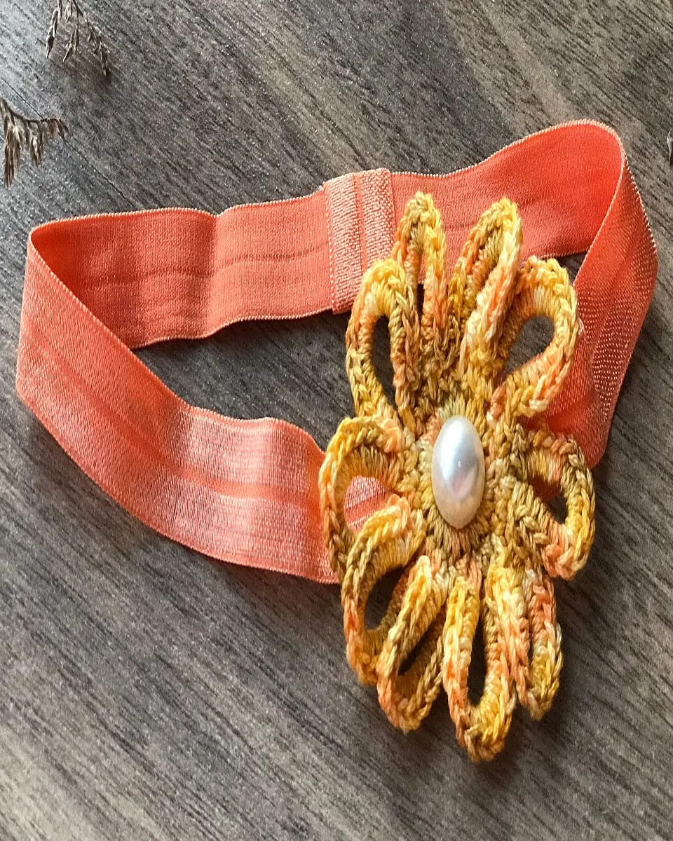 Loop Flower Elastic Hairband - Yellow/Orange