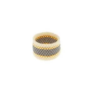 Maasai Woven Ring Cream-Grey-Gold